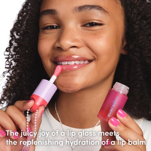 Evereden Kids Tinted Non Toxic Lip Gloss Kit: Ruby Red & Sakure Pink - Non Toxic Makeup Kit for Girls - Vegan Makeup - Hydrating Lip Gloss with Cherry, Peach, & Cranberry Oils