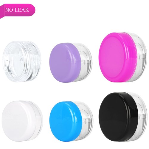 200PCS 5 Gram Sample Containers, 5ml Empty Jars with Lids, Small Cosmetic Containers, Mini Sample Jars with 16PCS Mini Spatulas for Make Up, Oils, Lotion, Powder, Paint, Jewelry, Lip Balms(Pink Lid)