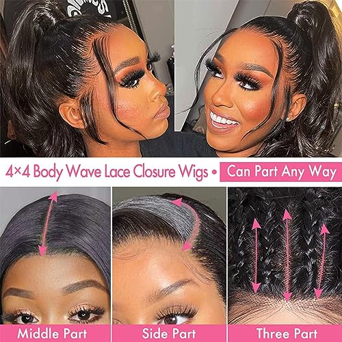 Body Wave Lace Front Wigs Human Hair Pre Plucked 4x4 HD Lace Closure Wigs Human Hair 180% Density Brazilian Glueless Wigs Human Hair Natural Black 26 Inch