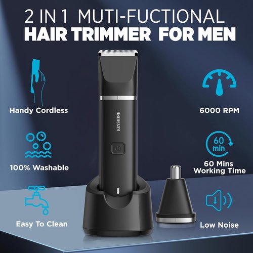 KAPHIO Electric Razor for Men: 2-in-1 Beard & Nose Hair Trimmer for Men - IPX7 Waterproof Shavers for Temple Groin Body Ear Hairs Trimmer - Best Gifts for Husband