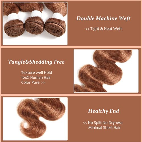 X-TRESS 14inch Light Brown Body Wave 1 Bundle Brazilian Virgin Hair Body Wave Bundles Good for Black Women Virgin 100% Human Hair Weaves Body Wave Human Hair Weft(14inch,30#)