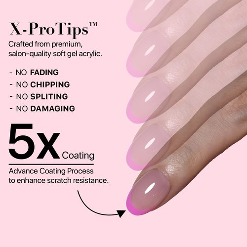 SXC Cosmetics X-Pro Tips French Tip Press on Nails – French Pink Edition (PINK118KIT-XS Almond)