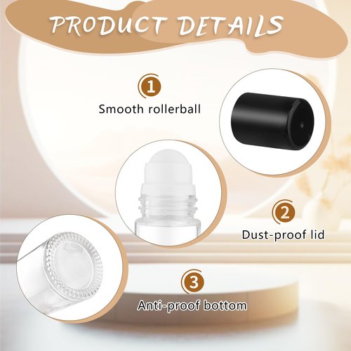 DynnnDy 15Pcs 30ml/1oz Empty Galss Roller Bottles with Black Lid Clear Roll On Deodorant Bottles Refillable Cosmetic Containers for Aromatherapy Essential Oil Lotion Perfume,2 Funnels & 2 Pipettes