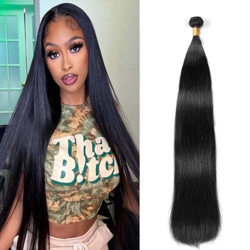 MIRONICA Straight Human Hair Bundles 24 Inch 12A Brazilian 1 Bundles Human Hair 100% Unprocessed Virgin Hair Double Machin Weft for Black Women Natural Black Color Hair Extensions