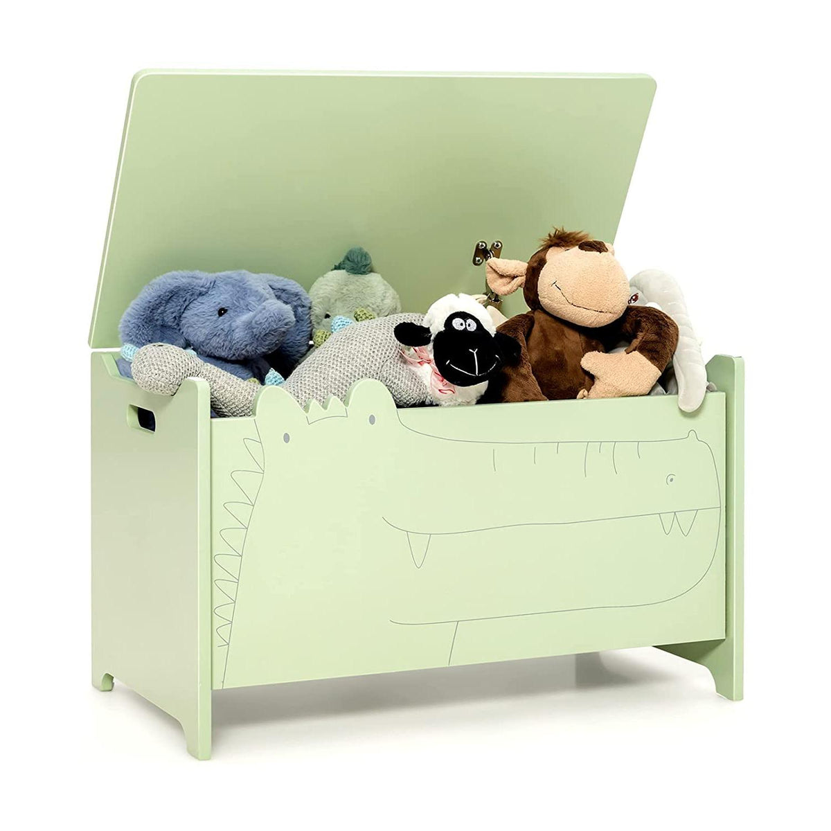 Kids Wooden Toy Storage Chest Without Wheels - Green Safety Hinge Playroom Organizer