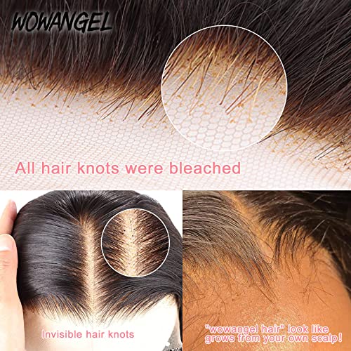 WOWANGEL 180% Density 5x5 Short Bob True Glueless SKINLIKE Real HD Lace Closure Wig, Seamless Wear and Go Wigs Pre Plucked Invisible Knots Natural Hairline No Glue Wigs 14 Inch