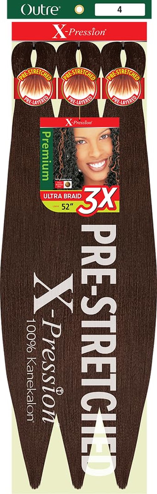 Outre X-Pression Braid - Pre Stretched Braid 52" 3X (5 Pack, MEDIUM BROWN 4)