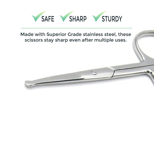 Melwey Rounded Stainless Steel Facial Hair Scissors – Safety Scissors for Nose Hair, Eyebrows, Eyelashes, Mustache, Beard, and Baby Nails