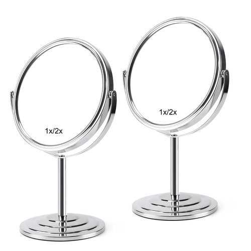 Schliersee Makeup Mirror with Magnification Set of 2, Double Sided Swivel Mirror for 1X/2X Magnification Standing Table Vanity Mirror for Dressing, Bathroom, Bedroom, 7 Inch