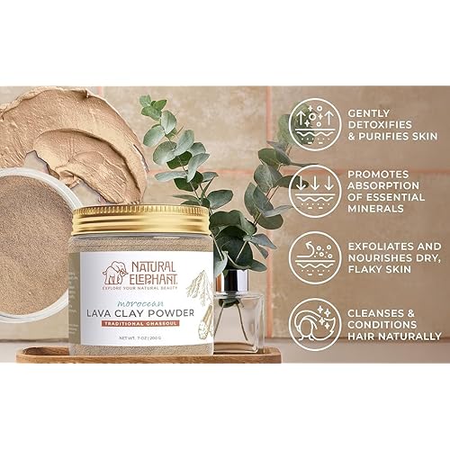 Natural Elephant Ghassoul (Rhassoul) Moroccan Lava Clay Powder | 100% Pure & Natural Face & Body Mask Powder | 200g Jar Pack of 2 7oz Jars