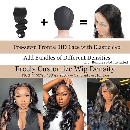 Pre-sewn 9x6 HD Lace Closure with Glueless Cap ? 0.10mm Ultra-thin SKINLIKE Real HD Lace Body Wave Human Hair Closure with Baby Hair, Bleach & Dye Friendly, 18 Inch Natural Black