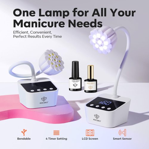 modelones Cordless UV Nail Lamp, Mini LED UV Light for Gel Polish Fake Nails Fast Curing Portable Gooseneck Lamp Nail Dryer Home DIY Manicure Kit 32W & 2000mAh 4 Timers ﻿