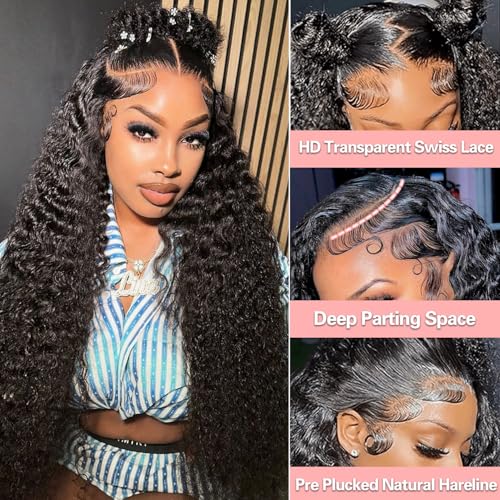 32 Inch 13x4 Hd Lace Front Wig Human Hair 180% Density Water Wave Lace Front Wigs Human Hair Pre Plucked With Natural Hairline Deep Wave Curly Frontal For Women Wet And Wavy Glueless Tangle Free