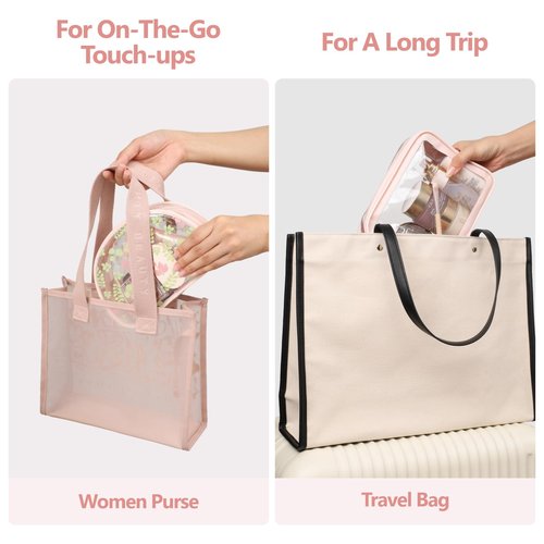 PACKISM TSA Approved Toiletry Bag - Pink Floral Print Clear Shell Bag and Upgrade Color-Edged Clear Travel Bag, Perfect for On the Go or Travel, Lightweight and Robust, 2 Pack