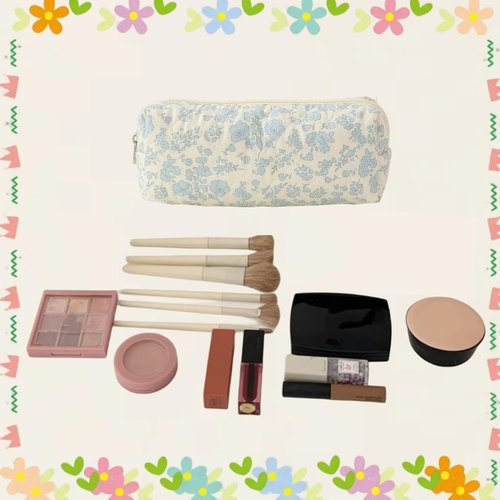 SoGhhd Cute Mini Quilted Makeup Bag for Women Travel Cosmetic Bags Lightweight Coquette Aesthetic Floral Toiletry Organizer Case (Floral#01)