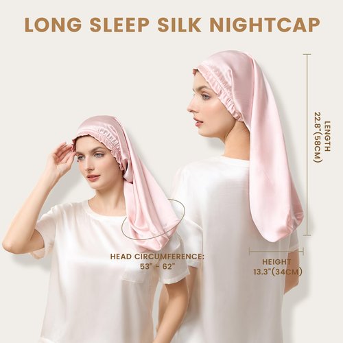 THXSILK 100% Mulberry Silk Bonnet for Sleeping Women Sleep Bonnet with Elastic Band Silk Wrap Hair Cap for Women Long Curly Hair Charming Pink