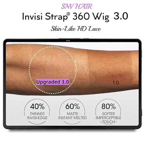 snv Game Changer 360 Glueless Wigs Invisible Drawstring Snug Fit Full HD Lace Wigs Human Hair Pre Plucked Pre Cut Bleached Tiny Knots Water Wave Frontal Wig 220 Density All Day Comfortable 24inch