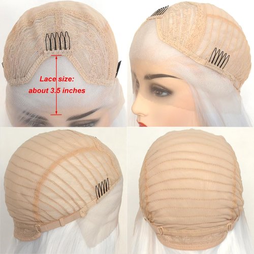 BLUPLE Long Straight Lace Front Wigs #1001 Platinum White Natural Heat Resistant Synthetic Hair Half Hand Tied Wigs for Cosplay Daily Wear (22 inches, Straight,White)