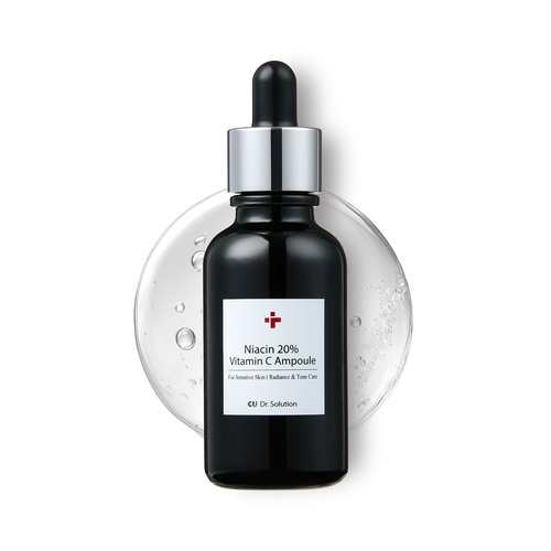 CU Dr. Solution Niacinamide 20% Vitamin C Ampoule – CUSKIN Korean Skin Care with Niacinamide, Glutathione, Hyaluronic Acid, Adenosine, Panthenol for Skin Elasticity and Moisturizing, 30g (1.01 Fl. Oz)