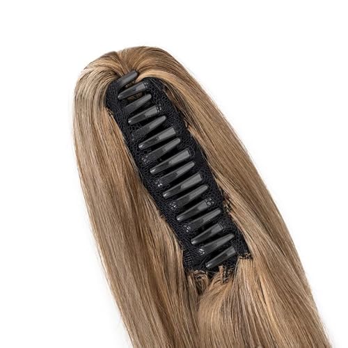 TESS Human Hair Claw Clip Ponytail Extension Real Remy Hair long ponytail extension for Women Straight, 22 Inch, Chocolate Brown Mixed Light Brown