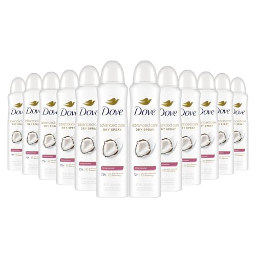 Dove Advanced Care Antiperspirant Deo Dry Spray Caring Coconut Pack of 12 to help your skin barrier repair after shaving 72h odor controlandall-day sweat protection for soft resilient underarms 3.8oz