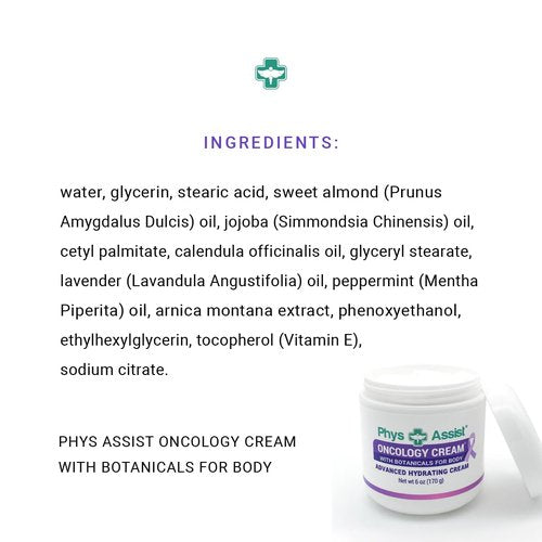 PhysAssist - Oncology Body Cream with Botanicals, 6 oz. Soothing and Hydrating to Stressed Skin. Made with Oils of Lavender, Calendula, and Peppermint. Non-Irritant, Clinically Tested.