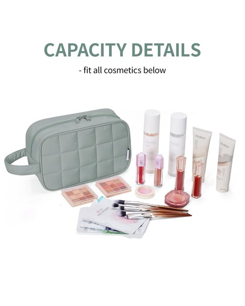 Narwey Quilted Makeup Bag Puffy Make up Bag Cosmetic Bag Organizer, Puffer Travel Toiletry Bag for Traveling Women Girl, Travel Bag for Toiletries, Skincare Medicine Bags (Sage Green)
