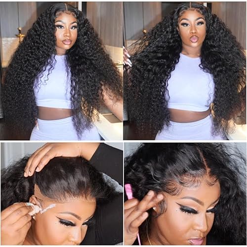 Aliglossy Deep Wave Lace Front Wig Human Hair 13x4 Curly Lace Frontal Wig for Black Women 180 Density Kinky Curly Wet and Wavy Glueless Wig Human Hair