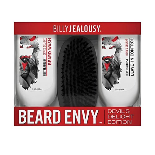 Billy Jealousy Devil's Delight Beard Envy Facial Hair Refining Kit with Beard Wash Facial Hair Control and Boar Bristle Brush for Clean, Hydrated, Soft, Tamed Unruly Mane