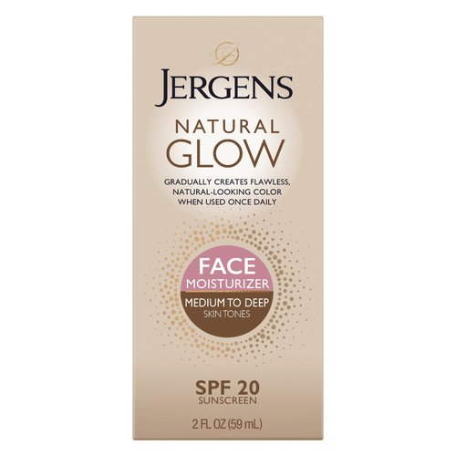 Jergens Natural Glow Self Tanner Face Moisturizer, SPF 20 Facial Sunscreen & Natural Glow Self Tanner Lotion, Daily Sunless Fake Tanning, Medium to Deep Skin Tone