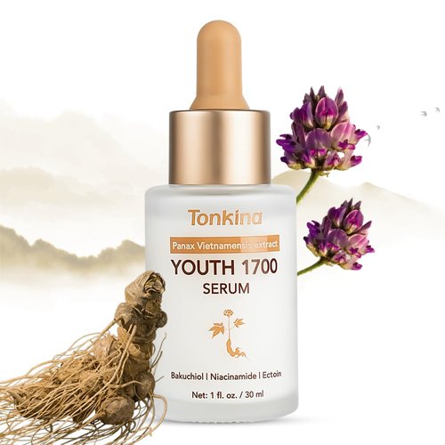 Tonkina Youth 1700 Bakuchiol Serum with Tranexamic Acid, Niacinamide, Hyaluronic Peptides & Vietnamses Ginseng, Brightening Retinol Alternative for Face, Anti Aging & Dark Spot Remover