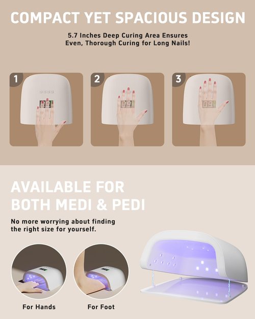 Rechargeable LED Nail Lamp, 72W Professional UV Nail Light for Gel Polish with 4 Timers & Smart Sensor, 24 PCS Powerful Lamp Beads, LCD Display UV Dryer for Hard, Extension & Acrylic Gel Fast Curing