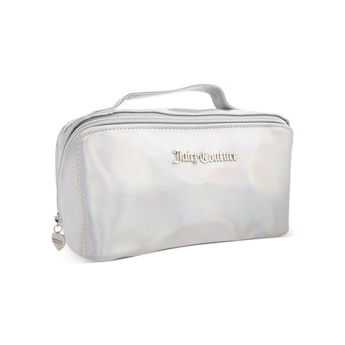Juicy Couture White Makeup Bag Cosmetics Organizer Travel Essentials Cross Zip Iridescent