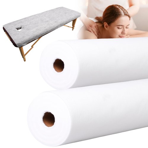 Disposable Massage Table Sheets -71" x 31.5" x 50 Sheets/Roll, 30 g/㎡-2 Roll Non woven Bed Sheets with Face Hole -Soft and Durable Table Cove Ideal for Spa, Massage Table, Tattoo, Waxing Table
