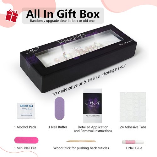 MNAFAYY 100% Handmade Nails Cherry Extra Long 3D Gems French Press On Nails White Full Cover Luxury Gorgeous Reusable UV Finished Fake False Nails Acrylic Nail Kit With Box Gifts Women Mother's Day M
