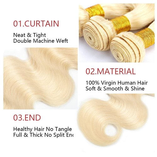 613 Body Wave Bundle Honey Blonde Human Hair Bundles Brazilian 100% Unprocessed Virgin Extensions Double Weft Bundle 14 Inch