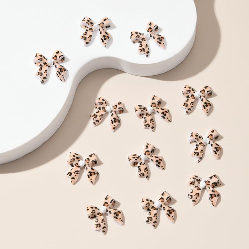 Dulyork 36Pcs Leopard Print Bow Nail Art Charms - Acrylic Rhinestone - Bow Shape - Nail Art Rhinestones