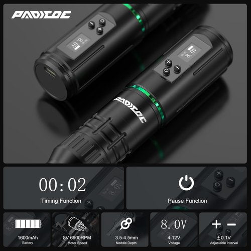 Padieoe Tattoo Gun Kit, Tattoo Kit Wireless Tattoo Machine Kit 1,600 MAH Battery Tattoo Practice Pen with Digital Led Display Type-C Charged Tattoo Supplies for Beginners WTK280
