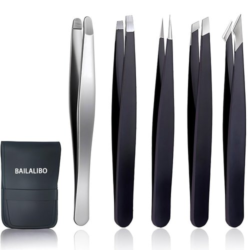 Tweezers for Women Facial Hair, 5Pcs Set, Round tip Eyebrow Tweezer for men, Professional Stainless Steel Pointed Splinter Ingrown Hair removal