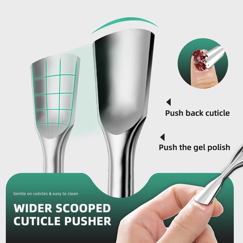 ILLFER Professional Cuticle Trimmer with Cuticle Pusher and Removal Fork, 2-in-1 Double Head, Stainless Steel