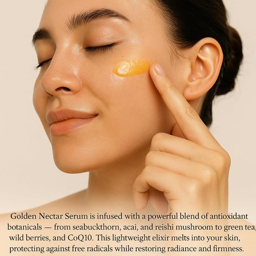 Hope Ridge Naturals Golden Nectar Serum, Organic Antioxidant Face Serum with Vitamin C, Hyaluronic Acid, CoQ10, Seabuckthorn, Rosehip, 1 oz