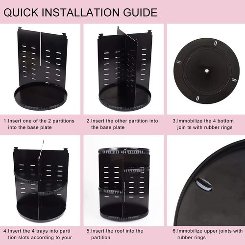 sanipoe Rotating Makeup Organizer,DIY Adjustable Spinning Holder,Foldable Cosmetic Storage Display box,Large Capacity Make up Caddy Shelf,Fits Countertop Vanity and Bathroom (Black)