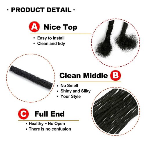 6 Inch Loc Extensions Human Hair Short Dreads Extensions Dreadlock Extensions for Men Women 0.6 cm 30 Strands Handmade Permanent Locs Extension Natural Black Locs Hair Extensions Can be Dyed Bleached