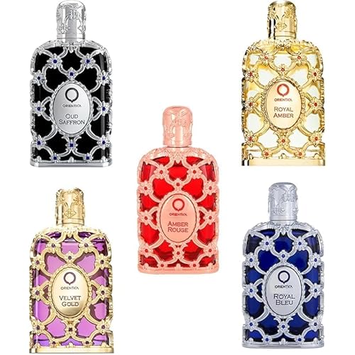 Orientica Luxury Collection Miniature Dicsovery Set Eau De Parfum - Amber Rouge, Royal Amber, Oud Saffron, Velvet Gold & Royal Bleu - Arabic Perfume for Men & Women - 5 x 7.5ml