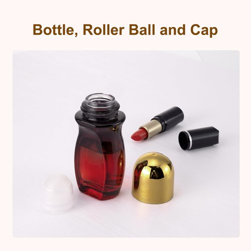 Newzoll 4 Pack 50mL Glass Roller Bottles for Deodorant, Essential Oil Roll On Bottles, Leak-Proof Refillable Rollerball Containers, Travel DIY Perfume Applicator, Black Red Gradient with Golden Caps