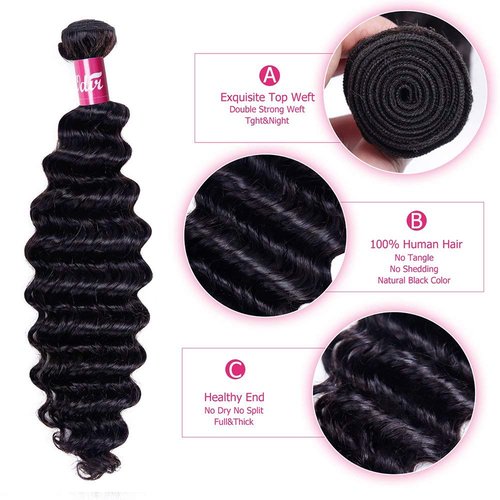 Odir Brazilian Deep Wave Human Hair 1 Bundle Unprocessed 9A Brazilian Deep Wave Virgin Human Hair Weave Bundles Deep Curly Hair Bundles 22 Inch Natural Color