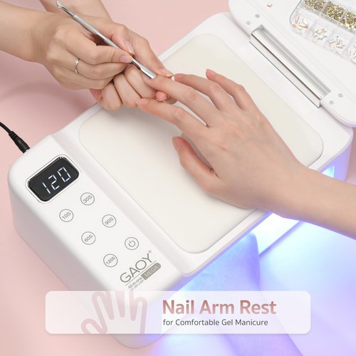 GAOY Professional Nail Curing Lamp for Salon, Mega UV LED Light for Gel Nails with Arm Rest and Retractable Tray, 5 Timers, LCD Display and Infrared Sensor