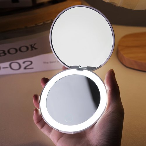 Miffy Handheld LED Makeup Mirror, Foldable 2-Side 1x/10x Magnification,Pocket Small Lighted Mirror for Travel, Rabbit Shape (Pure White)