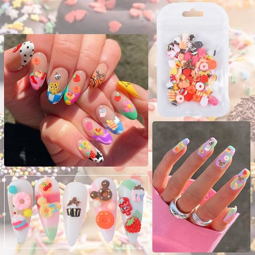 WEILUSI 100PCS Resin Kawaii Nail Charms Flat Back Fake Candy Slime Charms 3D Mixed Assorted Sweets Cake Mini Charms Rhinestones for DIY Craft Jewelry Making Nail Decoration
