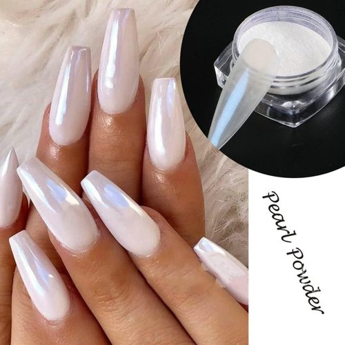 GZMAYUEN White Pearl Chrome Nail Powder, Mirror Effect Pearlescent Chrome Pigment Powder for Nails, Ice Aurora Nail Powder 3Pcs